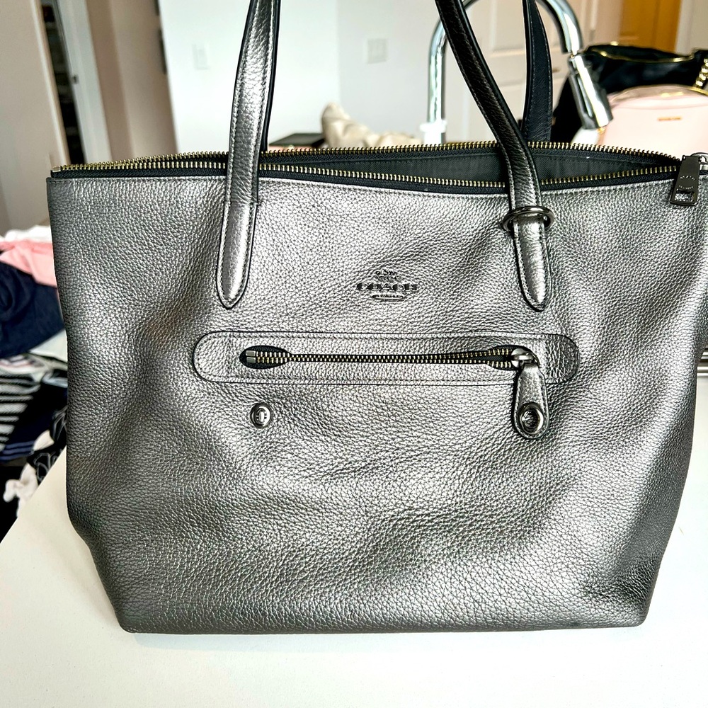 Dark silver gray Coach Shoulder Bag ladies!